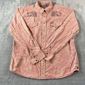 Southern Thread Shirt Mens XL Pink Western Embroidered Casual Snap Preppy‎